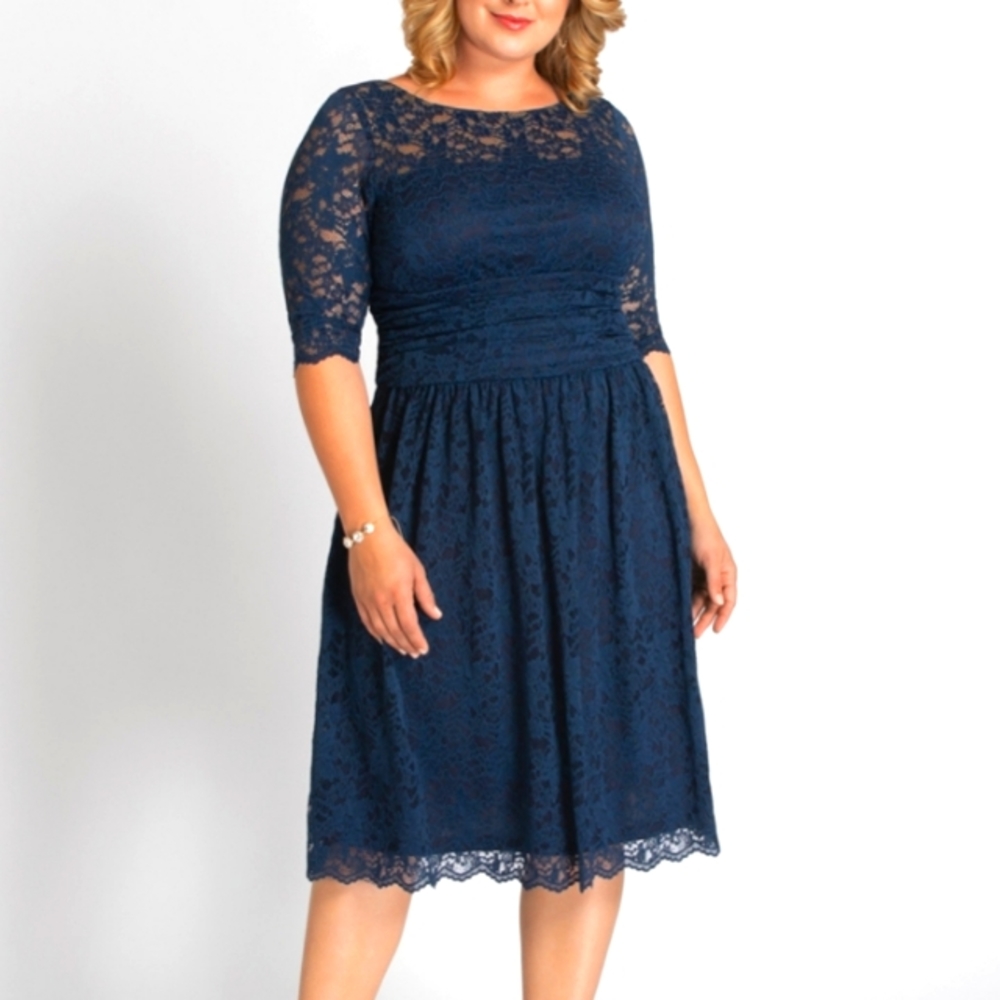 Kiyonna cocktail dress, blue stretch lace, size 1X, NWT - Picture 1 of 3